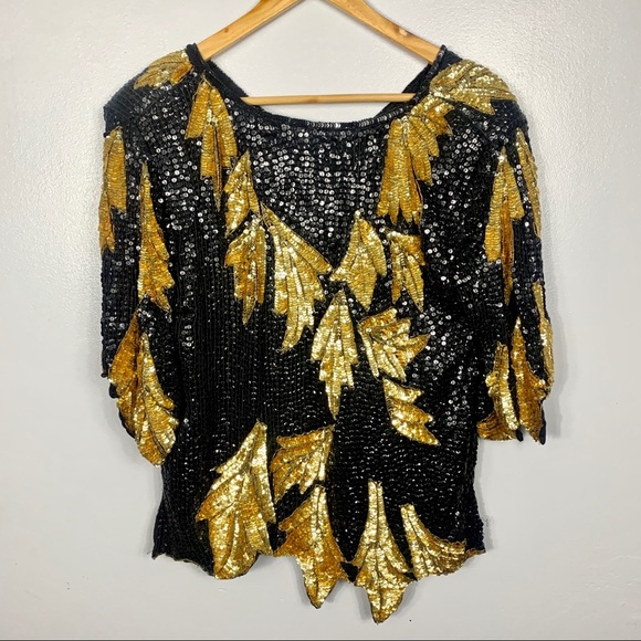 Vintage Tops - VINTAGE Embellised Sequin 100% Silk Blouse NYE
